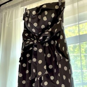 Grey and White Polka Dot Strapless Cotton Dress